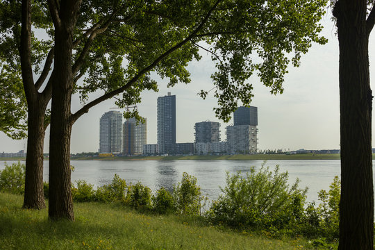 SPIJKENISSE, NETHERLANDS - May 7, 2020 House buildings, apartments and city construction concept: outdoor urban view of modern real estate homes in Spijkenisse, thy Netherlands