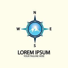 Compass with mountain for logo design illustrator  exploration icon  hiking tool.