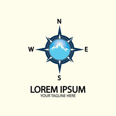 Compass with mountain for logo design illustrator  exploration icon  hiking tool.