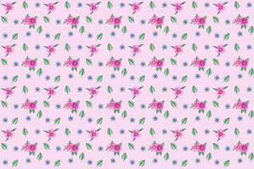 Watercolor hand drawn flower summer pink pattern.