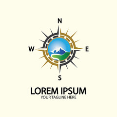 Compass with mountain for logo design illustrator  exploration icon  hiking tool.
