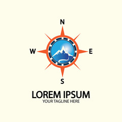 Compass with mountain for logo design illustrator  exploration icon  hiking tool.