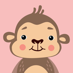 Cute Monkey Portrait Vector Illustration