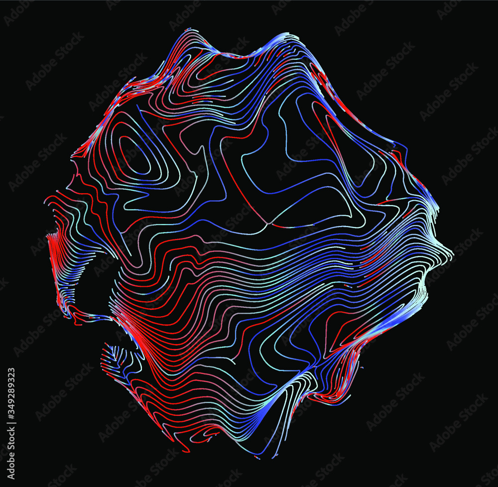 Poster illuminated holographic circle with glitched wavy texture. retrofuturistic illustration in 80s-90s s