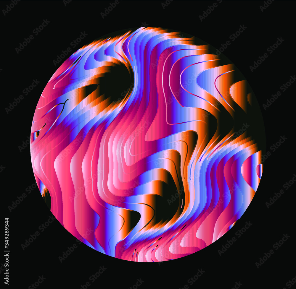 Aufkleber illuminated holographic circle with glitched wavy texture. retrofuturistic illustration in 80s-90s s