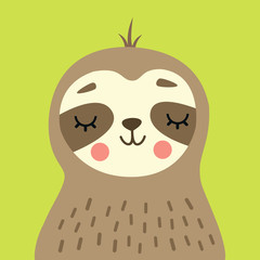 Cute Sloth Portrait Vector Illustration