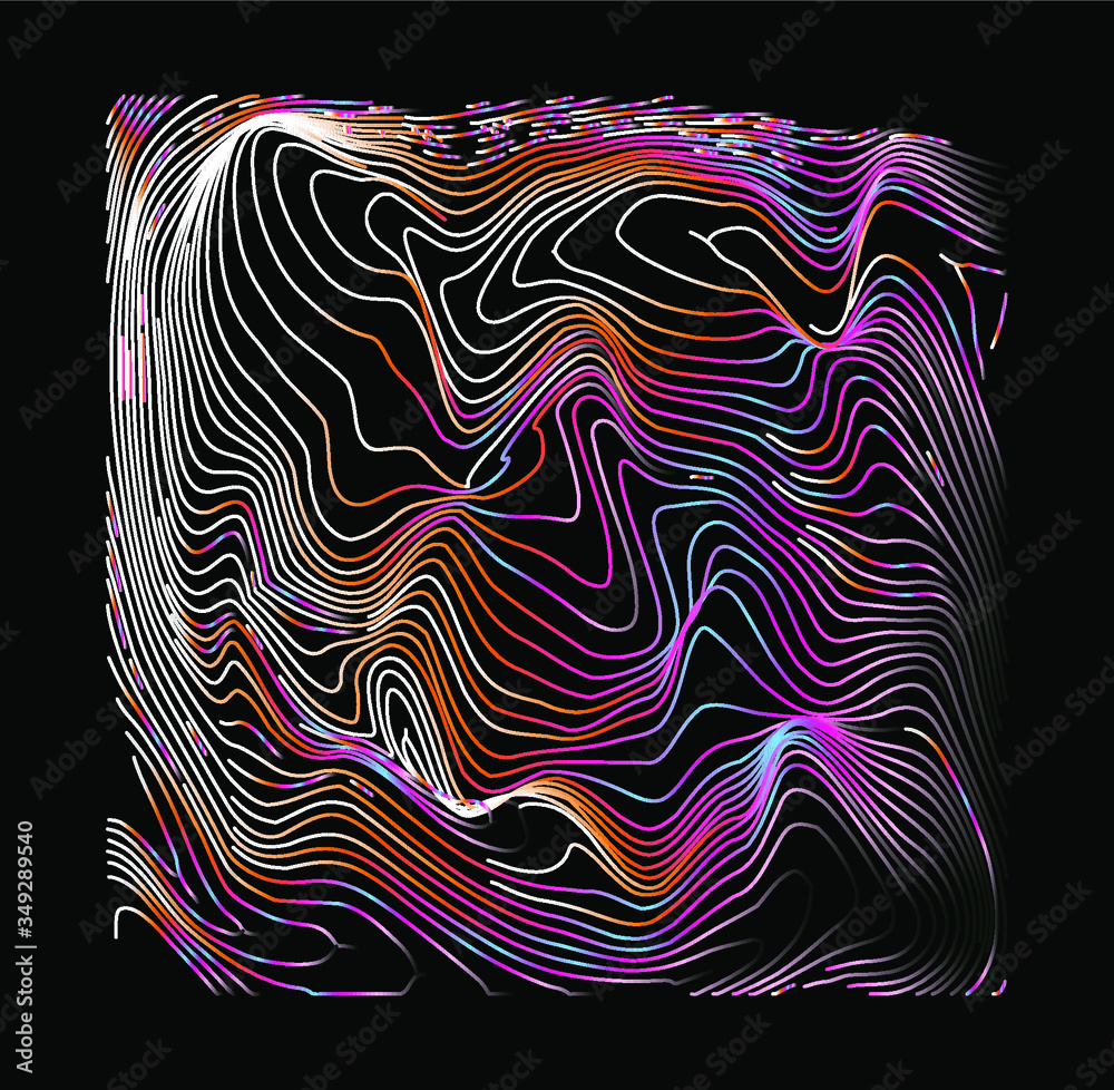 Poster holographic surface with glitched wavy texture. retrofuturistic illustration in 80s-90s synthwave an