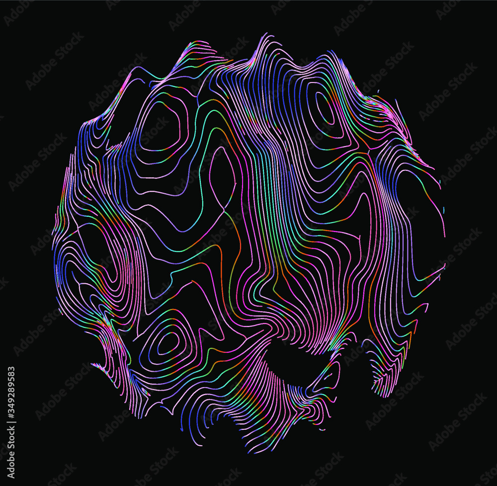 Poster illuminated holographic circle with glitched wavy texture. retrofuturistic illustration in 80s-90s s