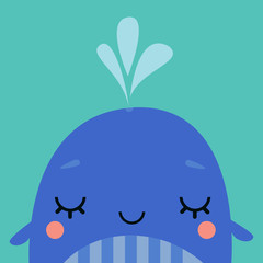 Cute Whale Portrait Vector Illustration