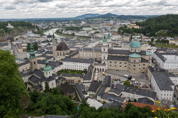 Fototapeta na wymiar Old town of Salzburg taken from a bird's eye view. From Hohensalzburg Fortress