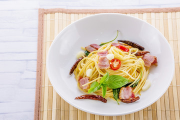 Spaghetti with beacon spicy