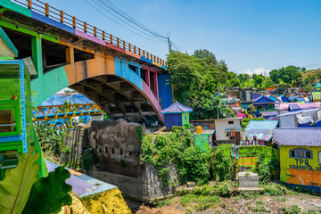 the colourful rainbow village also know as Kampung Warna Warni. amazing colours everywhere where the locals live in Malang, Java, Indonesia