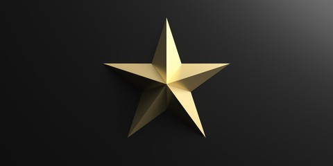 One star gold color sign on black background, quality, golden medal concept. 3d illustration