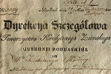 Document from 1840. Towarzystwo Kredytowe Ziemskie – dokument z 1840 roku.