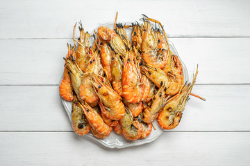 Grilled Prawn on white background with copy space.
