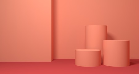 3d illustration of abstract coral color geometric shape , modern minimalist mockup for podium display or showcase