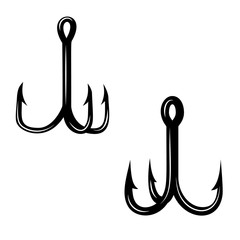 Set of  illustrations of fishing hooks. Design element for logo, label, sign, poster, t shirt. Vector illustration