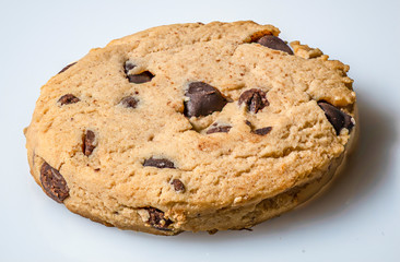 Chocolate chip cookie on a white background