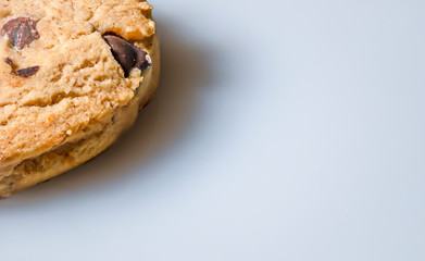 Chocolate chip cookie on a white background