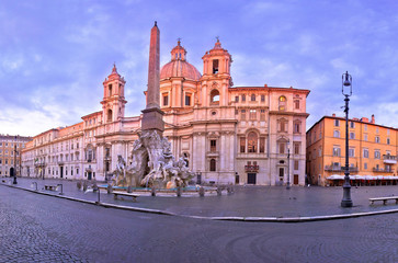 Obraz premium Rome. Empty Piazza Navona square fountains and church view in Rome