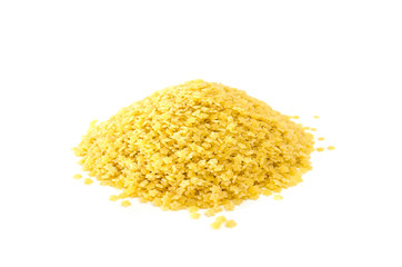 heap of raw pasta isolated on a white background. Little pasta in the form of stars.
