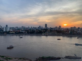 sunset over the river in Phnom Penh