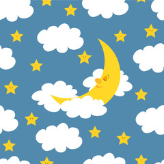 Sleeping moon and stars seamless pattern. It can be used for wallpapers, cards, wrapping, patterns for clothes and other.