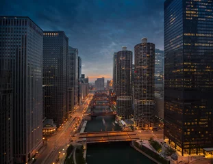Foto op Plexiglas anti-reflex De Zonsondergang van de Rivier van Chicago © Steve Gadomski