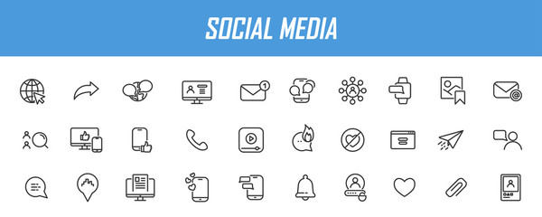 Set of linear social media icons. Media icons in simple design. Vector illustration