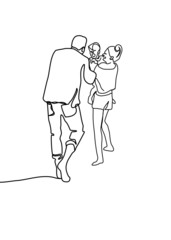 One continuous line drawing, , Parents enjoy playing on holidays.