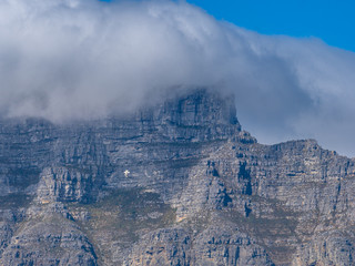 South African Table Mountain with a bottom top view during summer time