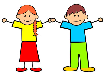 Girl and boy, two little children, vector illustration