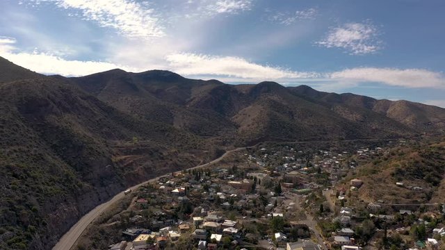 Flying Over The Mining Town Of Bisbee In Southeast Arizona, USA Surrounded In Mule Mountains. - aerial drone shot