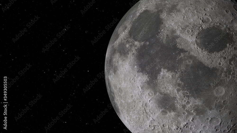 Wall mural 3d rendering of the moon against the background of space with the illumination of craters and lunar 