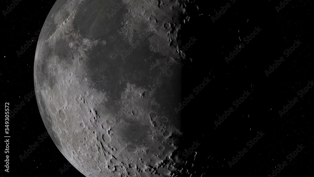 Wall mural 3d rendering of the moon against the background of space with the illumination of craters and lunar 