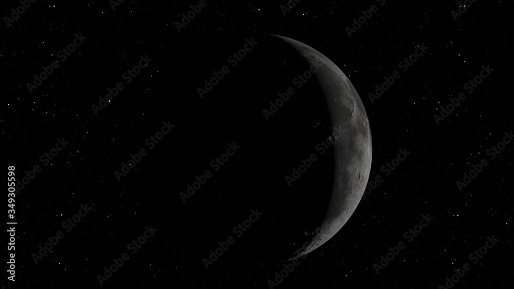 Wall mural 3d rendering of the moon against the background of space with the illumination of craters and lunar 