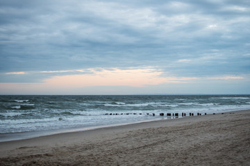 Empty Rockaway Beach at sunset in Queens, New York City in May 2020