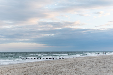 Empty Rockaway Beach at sunset in Queens, New York City in May 2020