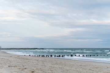 Empty Rockaway Beach at sunset in Queens, New York City in May 2020
