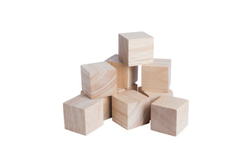 Pile of wooden cube with beautiful wooden textured isolated on white background with Clipping path