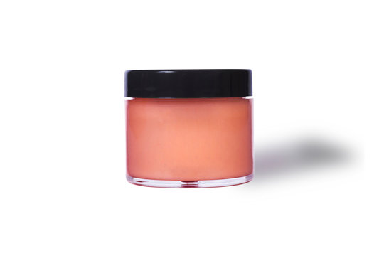 Natural Fruit Face Mask. Container With A Red Face Mask Isolated On White Background.