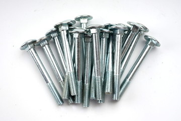 Metal bolts, iron bolts, wood bolts, isolated on a white backgro