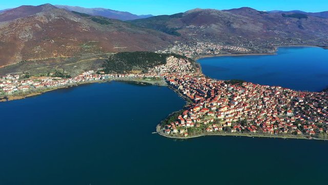 Kastoria island morning aerial view , 4k footage
