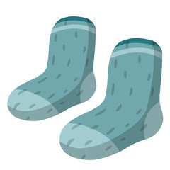 Warm wool socks. Flat illustration. Children drawing. Blue Clothing for the feet isolated on white background
