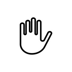 Hand stop sign icon in line art style on white background, sign for mobile concept and web design, Human hand simple line vector icon