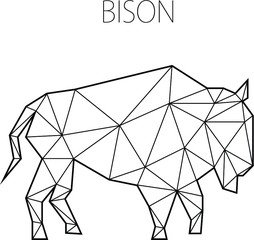 Vector illustration of bison in low poly style. Polygonal design. Bison's silhouette. © DashaKurinna