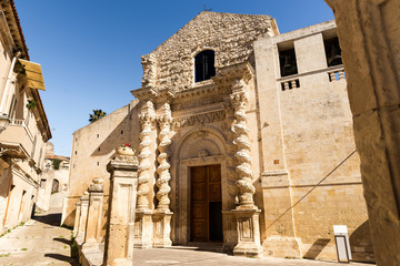 Front View of Church of Annunziata in Palazzolo Acreide, Province of Syracuse, Italy.