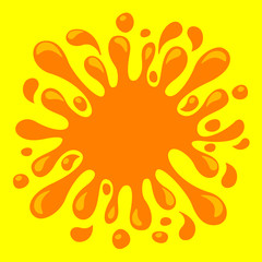 orange juice water splash drop, water blob orange flat isolated on yellow, pineapple juice splash flow, orange juice drop splatter simple for package design, water orange drop symbol graphic banner ad
