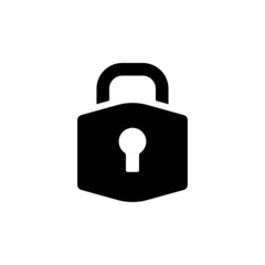 Lock icon template in black flat design on white background, Security symbol vector sign isolated on white background illustration for graphic and web design