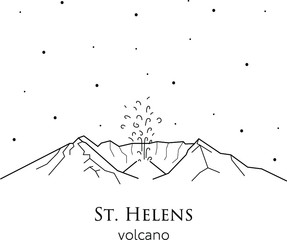 Black and white vector illustration with volcano St. Helens. Mount St. Helens in USA